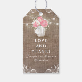 Pioenen Mason Jar Rustieke Burlap Bruiloft Cadeaulabel