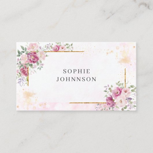 Pioenen met gouden lijst visitekaartje (Voorkant)