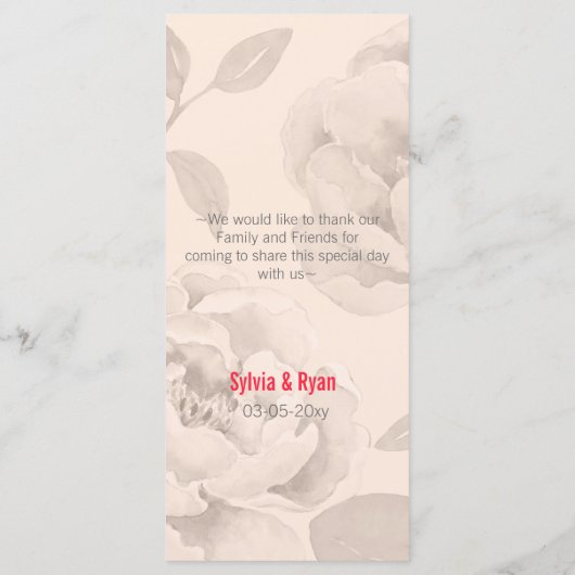  Pioenen Modern Floral huwelijksmenu Menu (Achterkant)