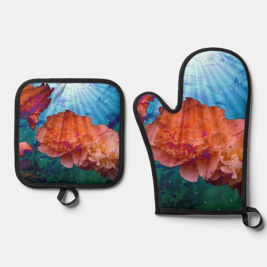 Pioenen onder water ovenwant & pannenlap set (Voorkant)