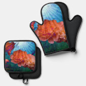 Pioenen onder water ovenwant & pannenlap set (Voorkant / Achterkant)