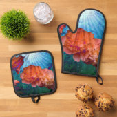 Pioenen onder water ovenwant & pannenlap set (Top down)