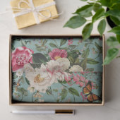 Pioenen op geweven aqua achtergrond tissuepapier (Geschenk)