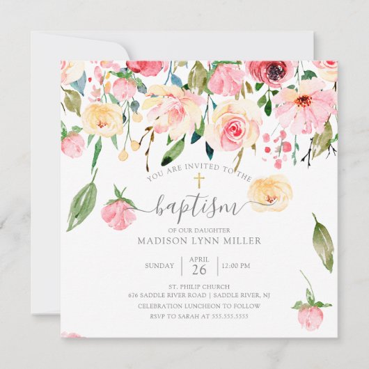 Pioenen Roos Bloemdoop Uitnodiging (Voorkant)