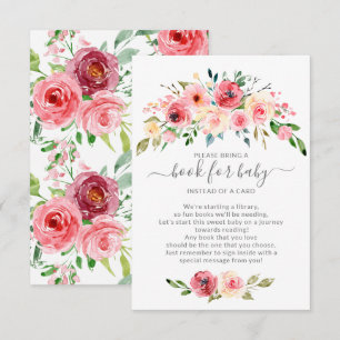 Pioenen Roos Bloemen Baby shower Boek voor Baby Informatiekaartje