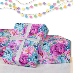 Pioenen Roze Blauw Magenta Mooie Roll van Cadeaupapier