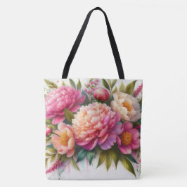 pioenen roze bloem grote Canvas tas