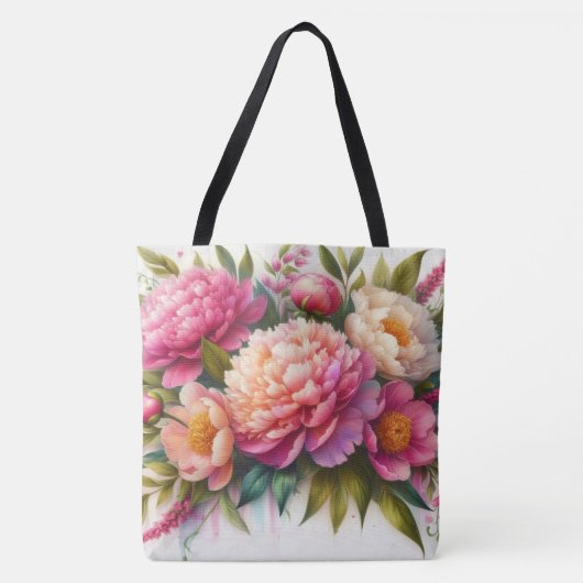 pioenen roze bloem grote Canvas tas (Voorkant)