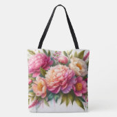 pioenen roze bloem grote Canvas tas (Achterkant)