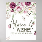 Pioenen Roze Bourgondië Floral bruiloft Kaart & ge Poster (Voorkant)
