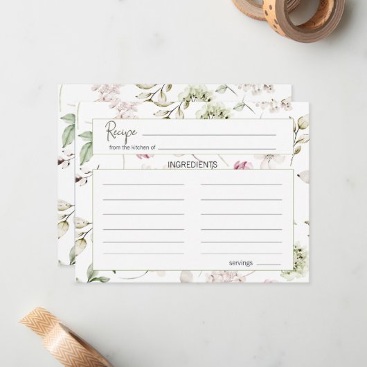 Pioenen Roze Bourgondië Floral bruiloft recept Kaa Notitiekaartje (Voorkant / Achterkant in situ)