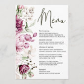 Pioenen Roze Bourgondië Floral Romantisch Bruiloft Menu (Voorkant)