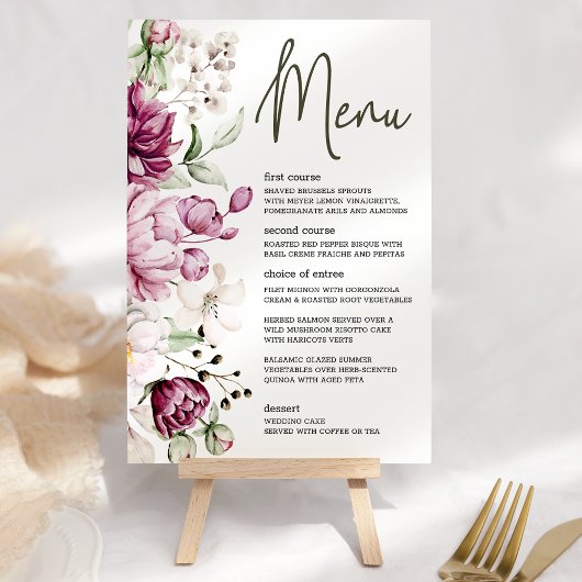 Pioenen Roze Bourgondië Floral Romantisch Bruiloft Menu