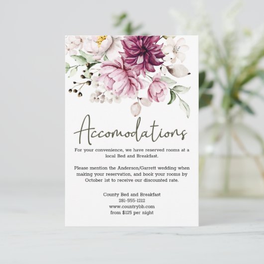 Pioenen Roze BourgondiëBloemen bruiloft Behuizing  Informatiekaartje (Staand voorkant)