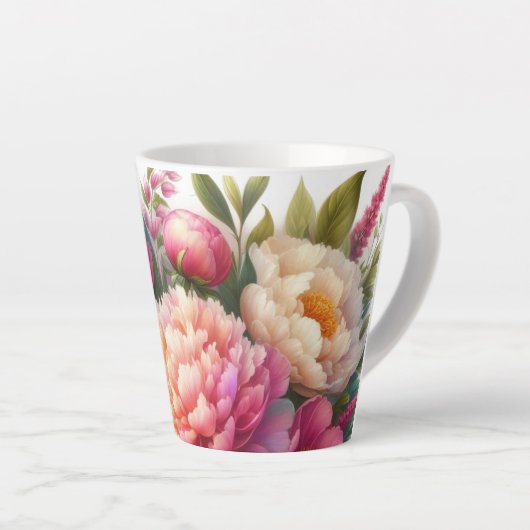 Pioenen Roze pioenroos Floral Latte Mok (Rechterhoek)
