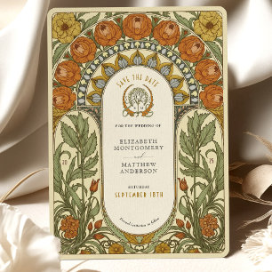 Pioenen & Rozen Art Nouveau Bewaar de datum Kaart