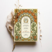 Pioenen & Rozen Art Nouveau bruiloft Kaart