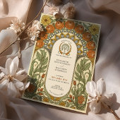 Pioenen & Rozen Art Nouveau bruiloft Kaart