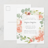 Pioenen, Rozen & Eucalyptus Krans Vrijgezellenfees Uitnodiging Briefkaart (Voorkant / Achterkant)
