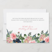 Pioenen Rozen Roze & Navy Waterverf Bruiloft Bedankkaart (Achterkant)