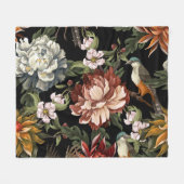   Pioenen, Rozen, Vogels. Fleece Deken (Voorkant (Horizontaal))