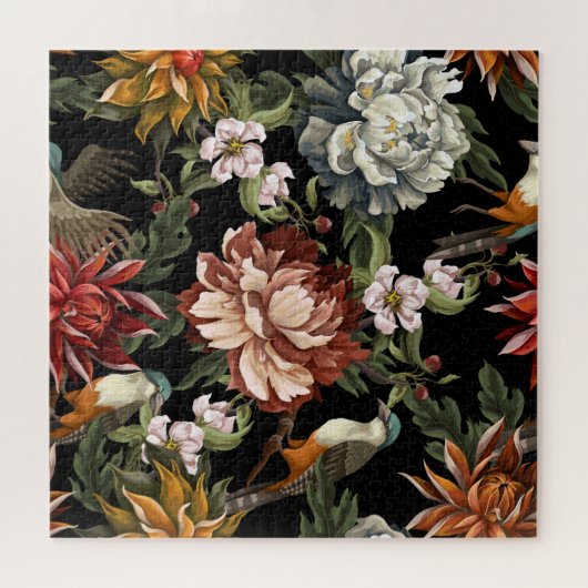   Pioenen, Rozen, Vogels. Legpuzzel (Horizontaal)