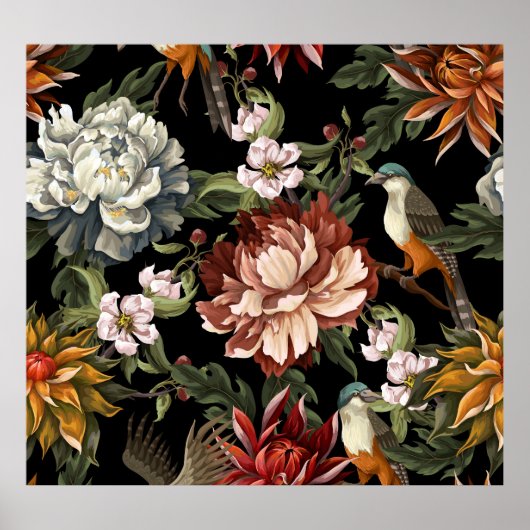   Pioenen, Rozen, Vogels. Poster (Voorkant)