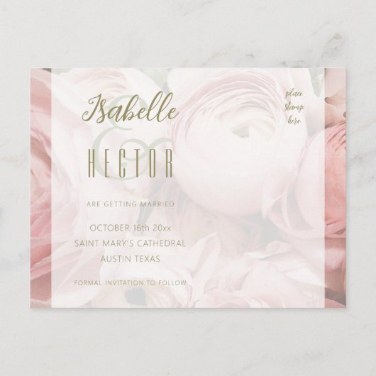 Pioenen Save the Date Briefkaart Sjabloon (Achterkant)