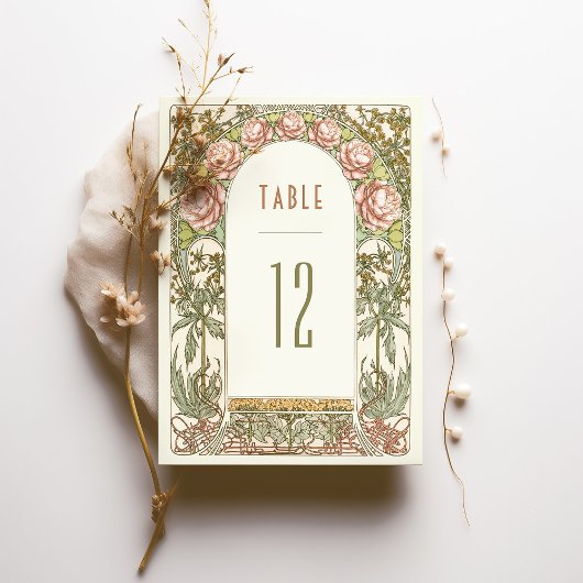 Pioenen Tafelnummers  Art Nouveau bruiloft