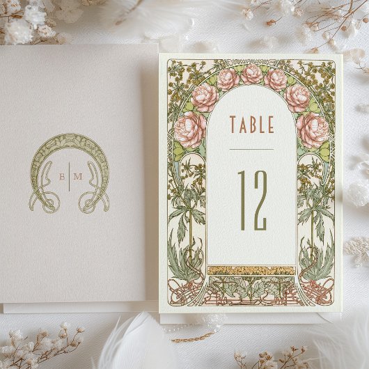 Pioenen Tafelnummers  Art Nouveau bruiloft