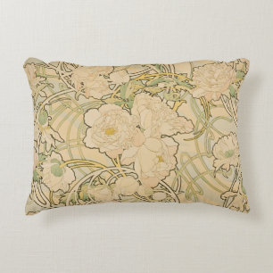 Pioenen van Alphonse Mucha,  Art Nouveau Accent Kussen