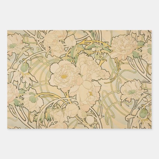 Pioenen van Alphonse Mucha,  Art Nouveau Inpakpapier Vel (Voorkant 3)