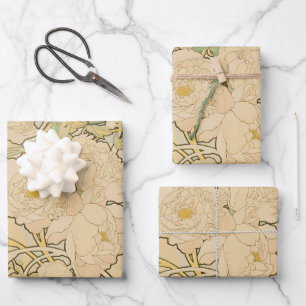 Pioenen van Alphonse Mucha,  Art Nouveau Inpakpapier Vel