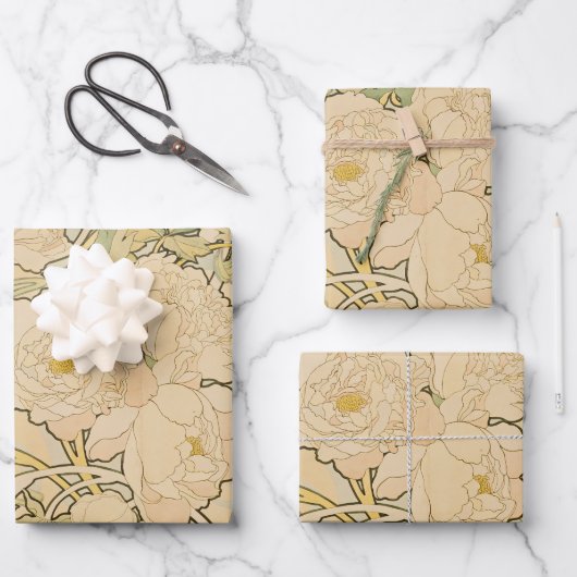 Pioenen van Alphonse Mucha,  Art Nouveau Inpakpapier Vel (Voorkant)