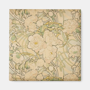 Pioenen van Alphonse Mucha,  Art Nouveau Magneet