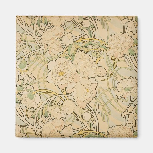 Pioenen van Alphonse Mucha,  Art Nouveau Magneet (Voorkant)