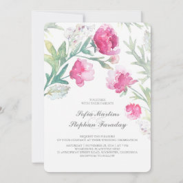 Pioenen Waterverf  Boeket Bruiloft Kaart