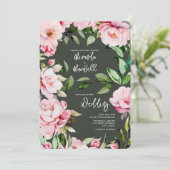 Pioenen Waterverf donkergroene bruiloft Kaart (Staand voorkant)