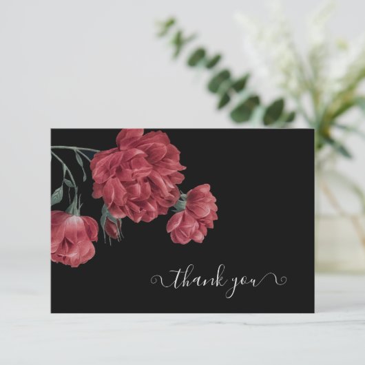  pioenen zwart Vrijgezellenfeest Bedankkaart (Staand voorkant)