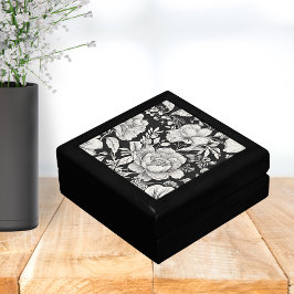  pioenen zwart & wit Antiek sieraden of Cadeaudoosje