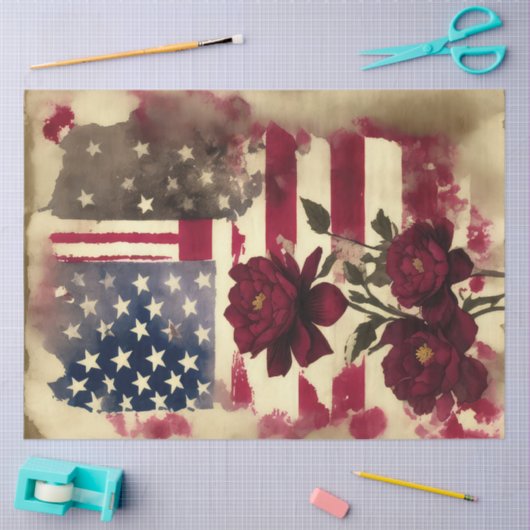 Pioenenbloem 4th van juli Amerikaanse vlag Tissuepapier (Craft)