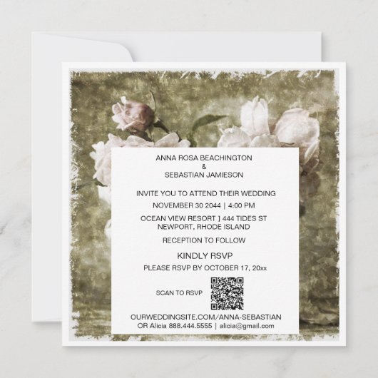 *~*  pioenenbloemen AR23 QR RSVP BRUILOFT Kaart (Achterkant)