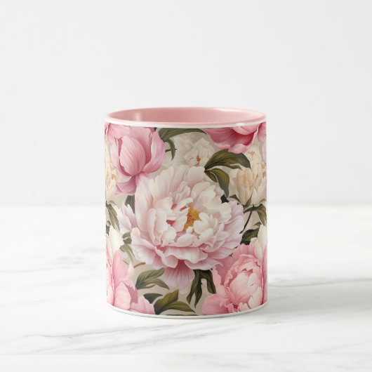 Pioenenbloemen Wit Roze Bloemen Ontwerper Mok (Midden)