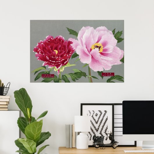 Pioenenbloesem, roze & rode bloem 1939 poster (Thuiskantoor)