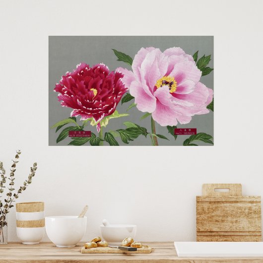 Pioenenbloesem, roze & rode bloem 1939 poster (Keuken)