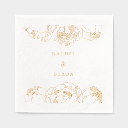 Pioenenbruiloft Goud Folie Servetten (Voorkant)