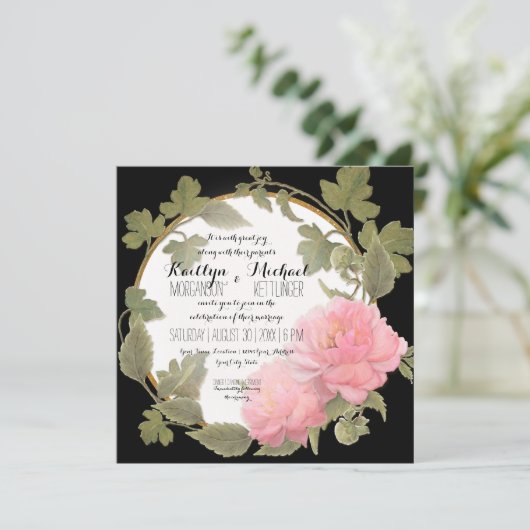 Pioenenkrans Vining gebladerte Goud  Plein Kaart (Staand voorkant)