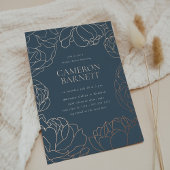 Pioenentuin Donker Stoffig Blauw Bloemen Vrijgezel Folie Uitnodiging