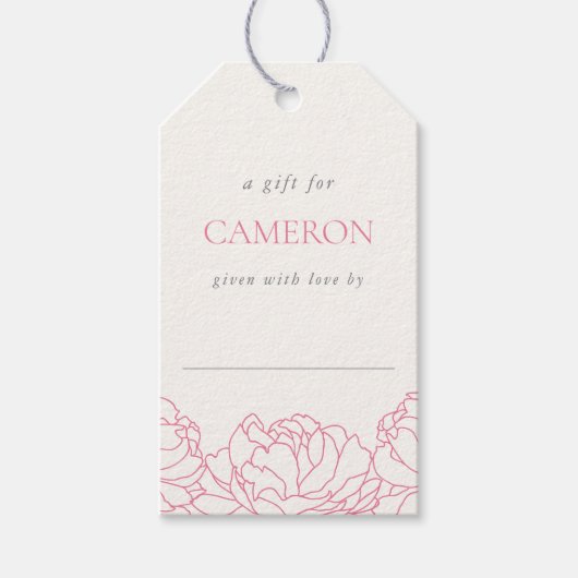 Pioenentuin | Roze bloemenschouw Douche Cadeaulabel (Voorkant)