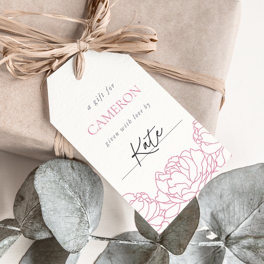Pioenentuin | Roze bloemenschouw Douche Cadeaulabel